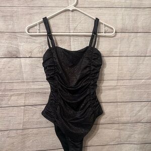 Cupshe Black Shimmer Ruched Swimsuit